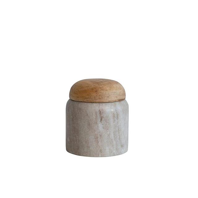 Creative Co-Op Modern Marble Wood Lid, Natural Canister