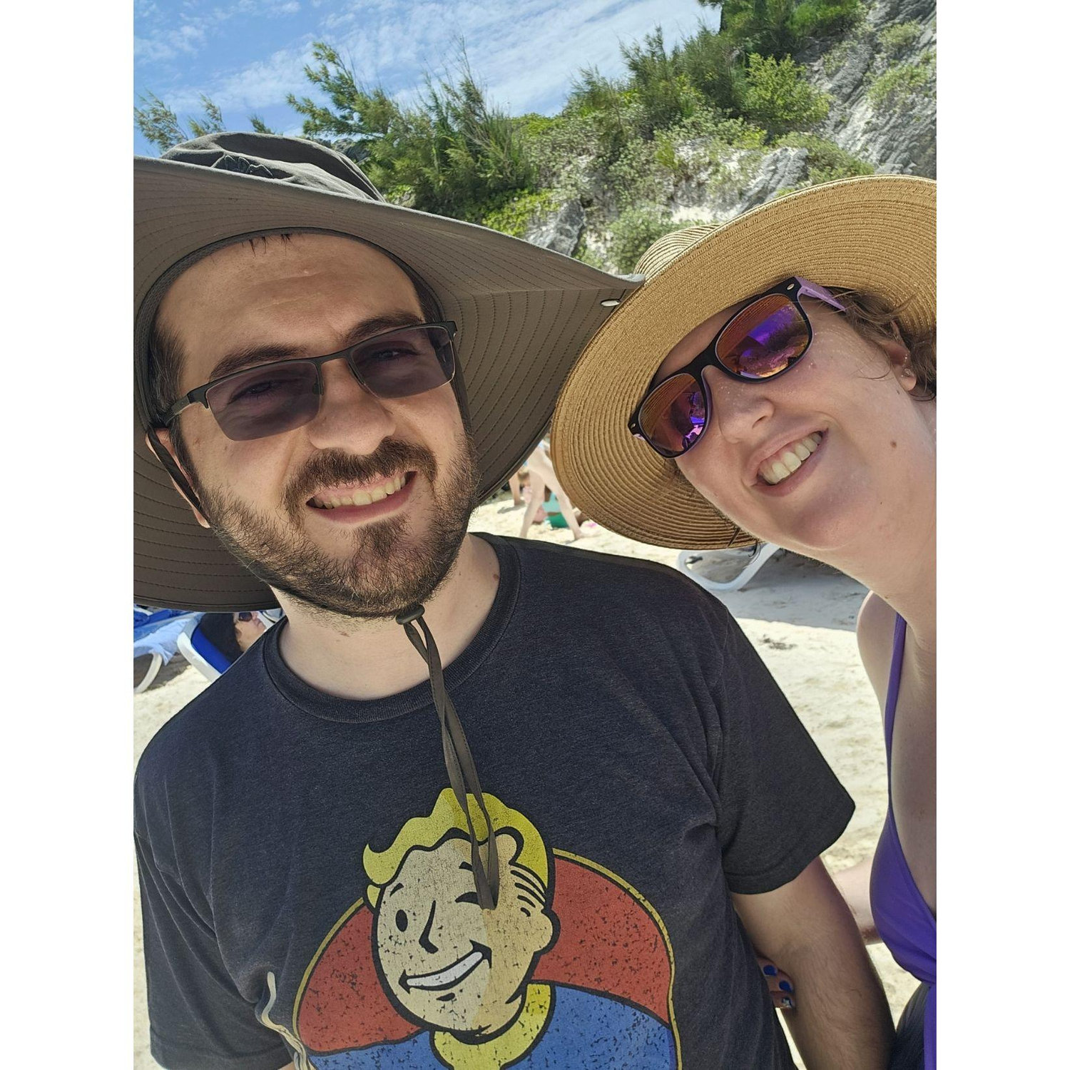 On the beach of Bermuda, enjoying the sun and pink sand.