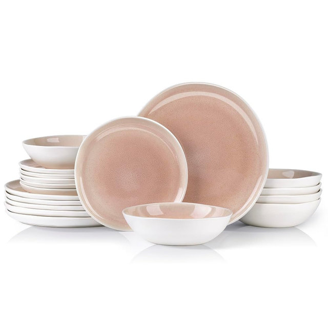AmorArc Ceramic Dinnerware Sets,Handmade Reactive Glaze Stoneware Plates and Bowls Sets,Highly Scratch Resistant | Dishwasher & Microwave Safe Dishes Set,Service for 6 (18pc)