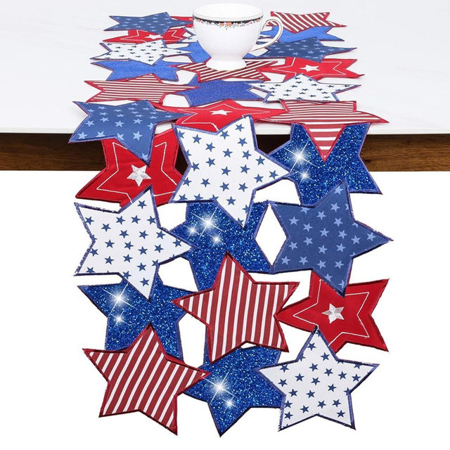 4th of July Table Runner, Patriotic Table Decorations for Memorial Day, Embroidered Stars Red White and Blue Americana Flag Table Decor Independence Day 36