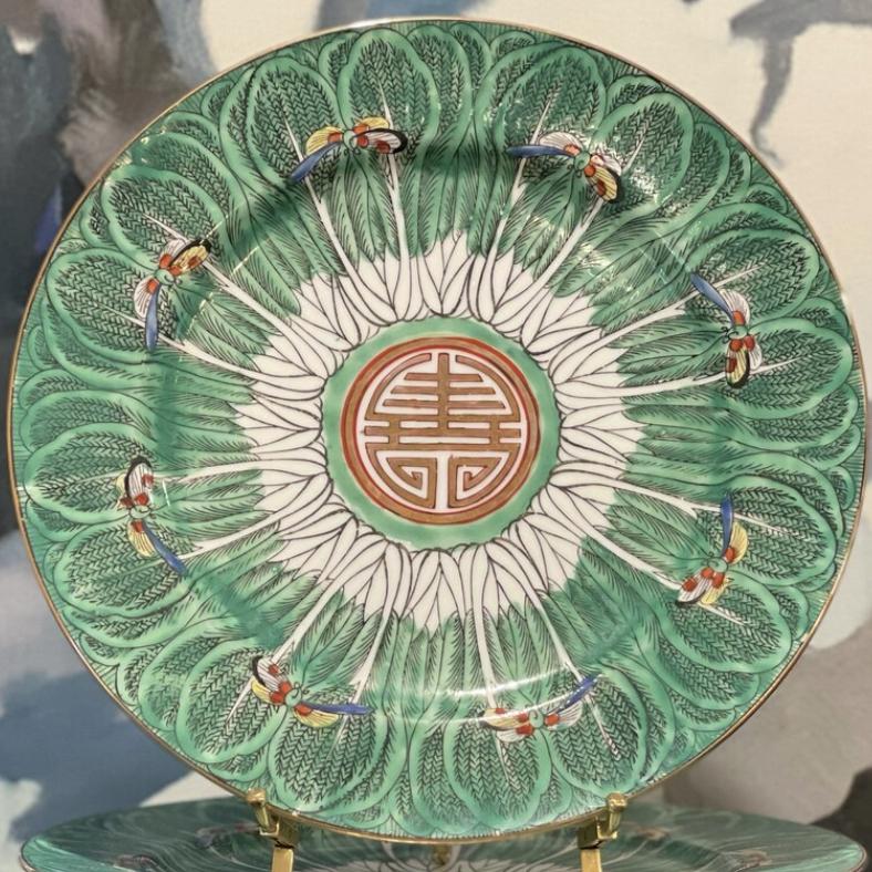 Antique RARE Famille Verte Bok Choy Dinner Plates // Cabbage Plates // Chinoiserie // Grandmillennial