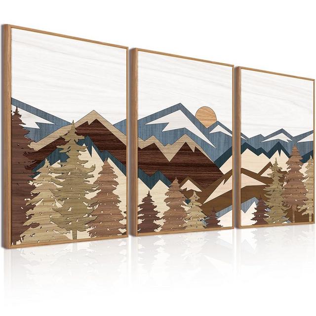 BINCUE Large Mountain Wall Art Vintage Mountains Office Framed Canvas 3 Piece Artwork 16x24 Inch for Living Room Bedroom Décor