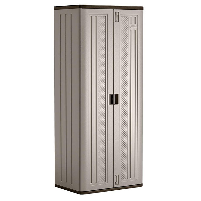 Suncast Base Storage Cabinet - Resin Construction for Garage Storage - 72" Garage Organizer with Shelving and Holds up to 75lbs. - Platinum Doors & Slate Top