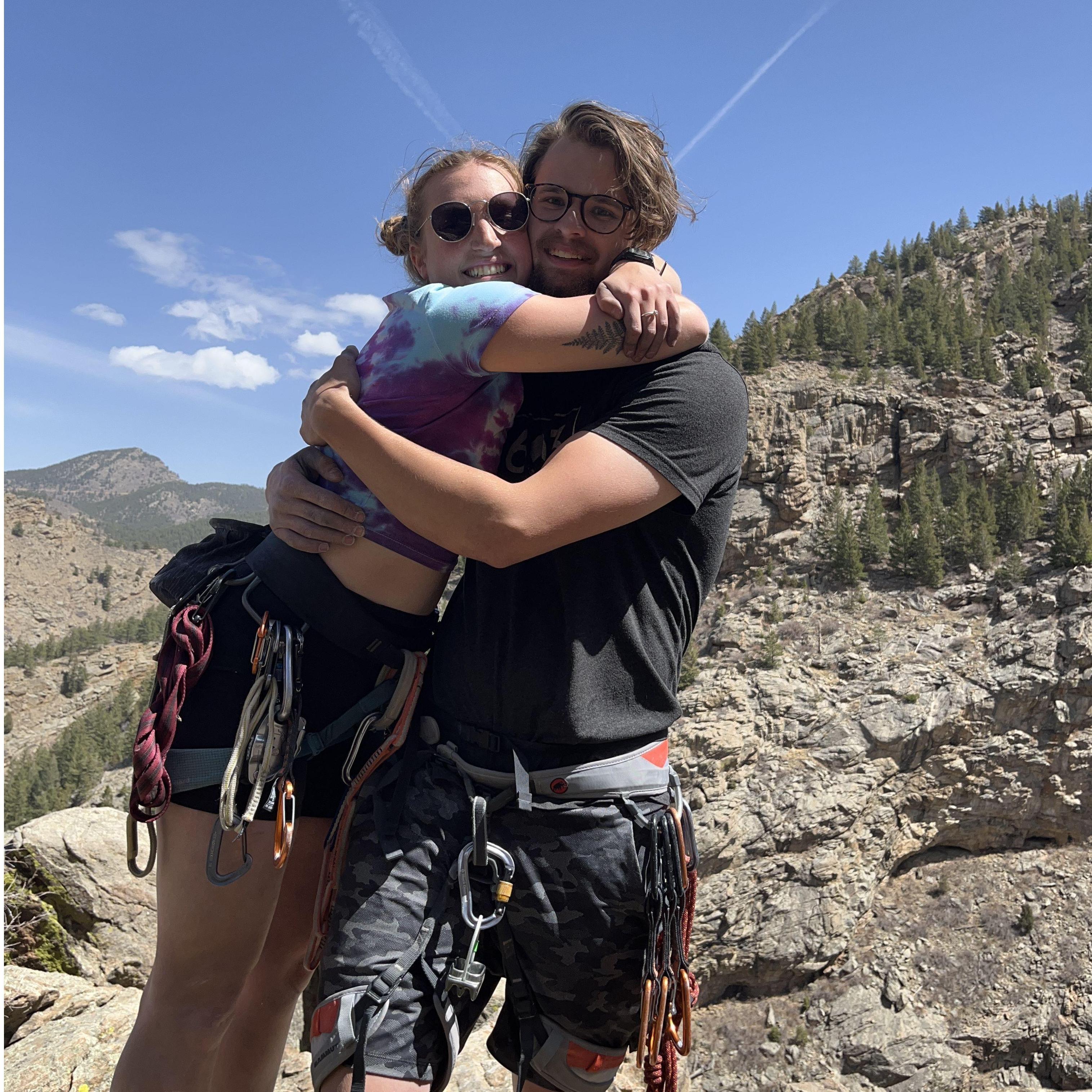 Our first multi pitch together AND first climbing picture when we started dating