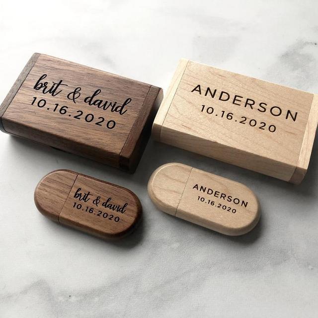 Personalized Wedding USB Flash Drive, Maple Box, 64 GB