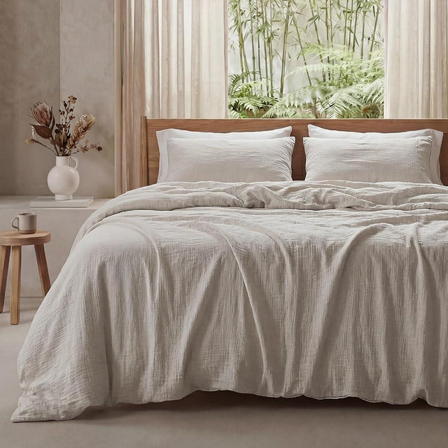 Bedsure Cooling Muslin Cotton Duvet Cover Queen Size - Cotton Blend Rayon Derived from Bamboo Duvet Covet Set for Hot Sleepers - Ultra-Soft & Breathable & Lightweight Bedding Set (Linen, 90"x90")