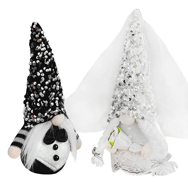 2 Pcs Bride & Bridegroom Wedding Dress Gnome Decoration, Shinning Wedding Dress Gnome Plush Present,Couple Dwarf Doll Elf Scandinavian Ornaments Home Decor Plot Gifts