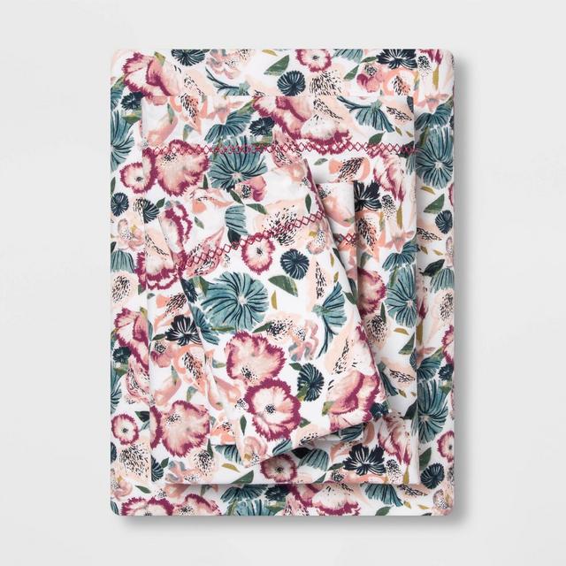 Queen Printed Pattern Percale Sheet Set Purple Floral - Opalhouse™