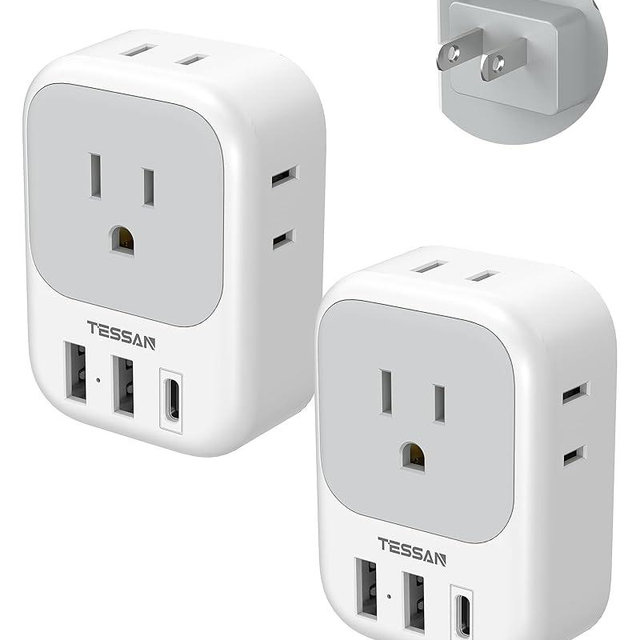 US to Japan Plug Adapter 2 Pack, TESSAN 2 Prong to 3 Prong Outlet Adapter with 4 Outlets 3 USB (1 USB-C), Outlet Adaptor US to Japan China Mexico Philippines Canada Peru Thailand Vietnam