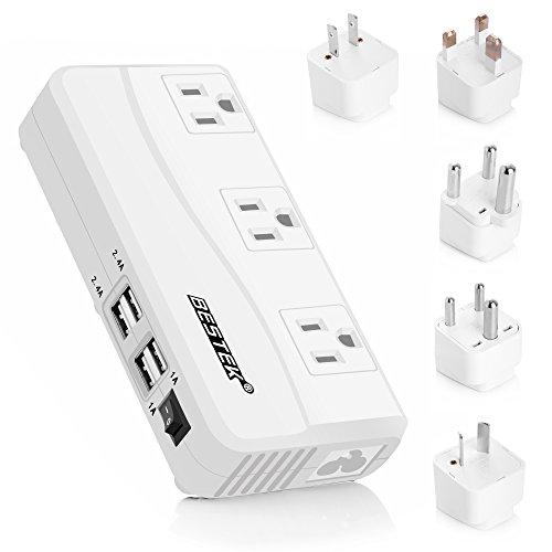 BESTEK International Power Adapter 250W, 220V to 110V Step Down Travel Voltage Converter with 4-Port USB Including US/AU/EU/UK//India/South Africa Plug Adapter