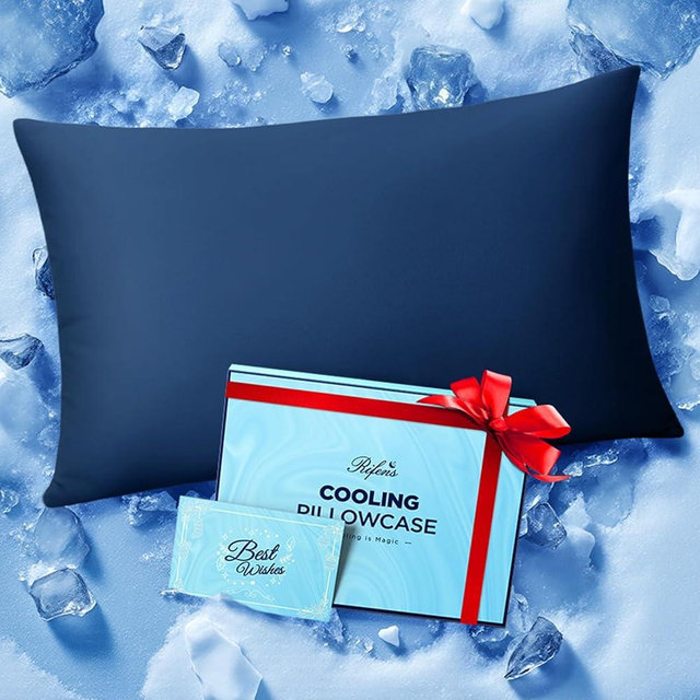Ice Cooling Pillowcase for Hot Sleepers, Instantly Cool, Stays Cold All Night, Softer Than Silk Pillow Cases, Pillow Covers with Invisible Zipper, Gift for Men & Women - Queen Size, Navy Blue (1 Pack)