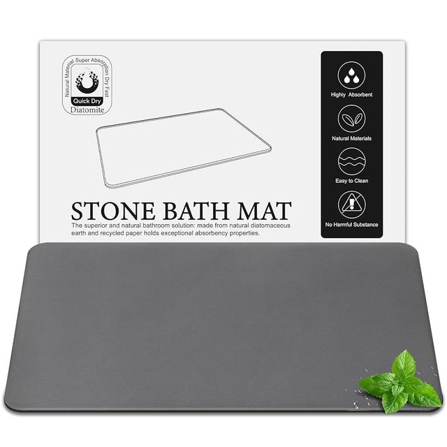 Greenturf Large Diatomite Stone Bath Mat, Premium Non-Slip Natural Diatomaceous Earth Bathtub Fast Drying Mats for Bathroom Floor (30" x 17" Dark Grey)
