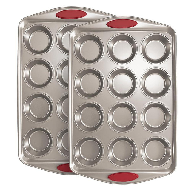 Muffin Cupcake Pans 12-Cup, 2 Packs Nonstick Standard Muffin Tins with Silicone Grip Handles for Baking, Heavy Duty 12 Cheesecake Pan Cup Cake Pans, Non Stick, BPA Free, Dishwasher Safe