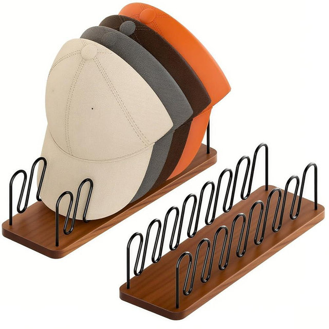 UdoUto Hat Organizer -2 PacK | Wood & Metal Hat Rack Holds 14 Caps | Space-Saving Closet Shelf Organizer for Bedroom, Dresser, Entryway