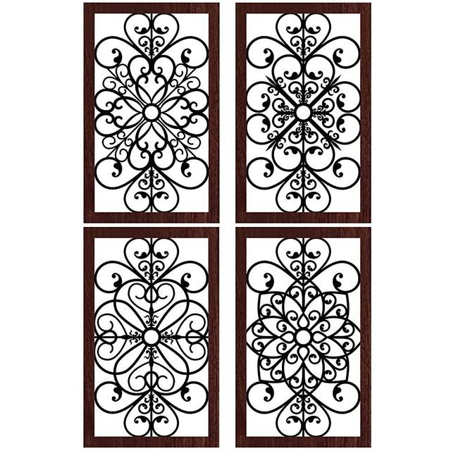 4 Pieces Thicken Rustic Wall Decor Modern Farmhouse Wall Art Decor Wooden Hollow Carved Design Rustic Wall Art for Living Room Bedroom Hallway Decor Office Kitchen Wall Decoration (Traditional Style)