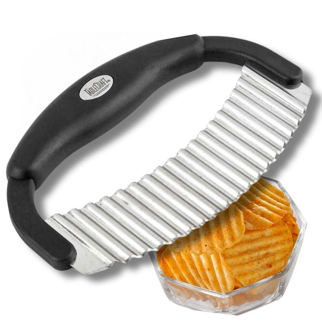 TableCraft H6610 Single Mezzaluna – Wavy Crinkle Cutter for Fruits, Vegetables, Pickles & Potatoes – Stainless Steel, One-Handed, Crinkle Cut Tool for Meal Prep – Easy to Clean, Dishwasher Safe- Small
