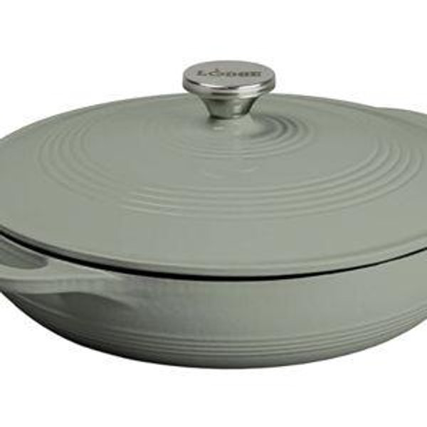 Lodge Essential Enamel Braiser 3.5 Quart - Refrigerator- & Oven-Safe up to 500° F - Heat-Retaining, Induction-Safe & PFAS-Free Enamel Cookware - Desert Sage