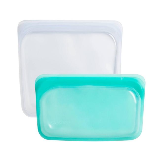 Stasher 2pk Reusable Platinum Silicone Bag - Clear & Aqua