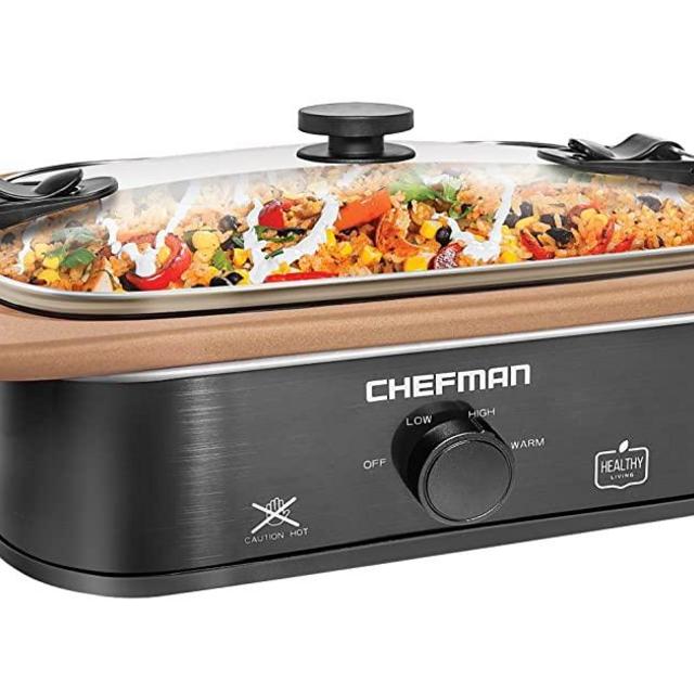 Chefman Natural Casserole Slow Cooker with Locking Lid, Stoneware Crock Insert is Stovetop, Oven and Dishwasher Safe, 3.5 QT