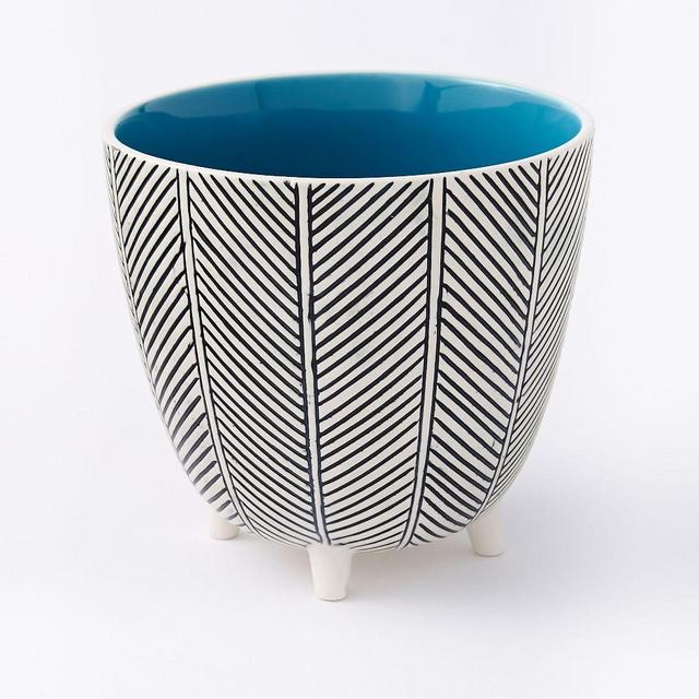 Art in the Forest Cachepot, Herringbone/Teal, 6"