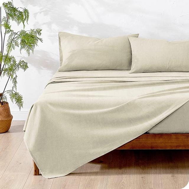 Bare Home Queen Sheet Set - Luxury 100% Linen Queen Bed Sheets - Deep Pockets - Easy Fit - 4 Piece Set - Bedding Sheets & Pillowcases (Queen, Natural)