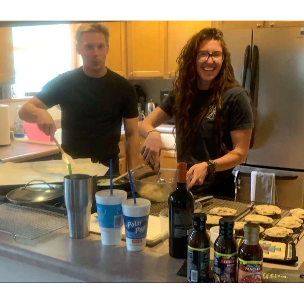 Our first picture together, of course we are making cookies!
