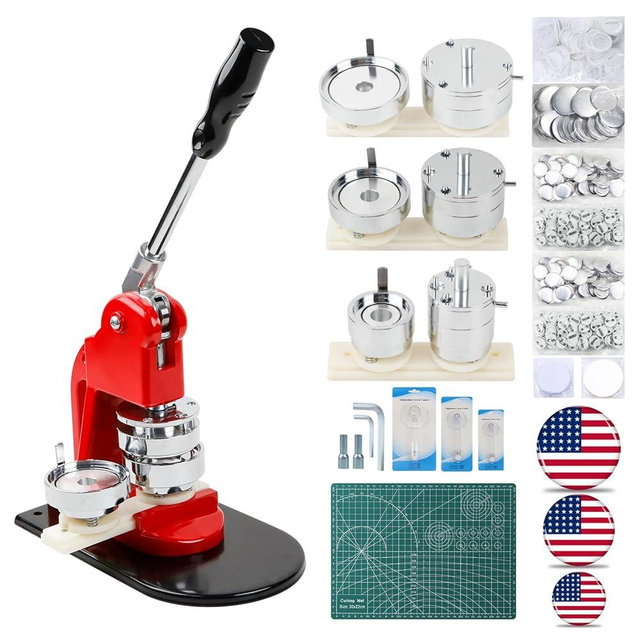 Happizza Button Maker Machine Multiple-Sizes - Button Pin Maker 1.25+2.25+3inch, Interchangeable Button-models Badge Button Press Machine with 300 Sets Button Maker Supplies &Circle Cutter&Cutting Mat