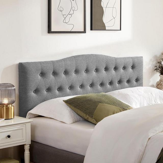 Huatean Home Tufted Upholstered Headboard King Size, Sturdy and Durable Solid Wood Bed headboard, Fabric Headboard Adjustable Height from 37” to 51”, Modern Button Diamond Design Head Board, Grey