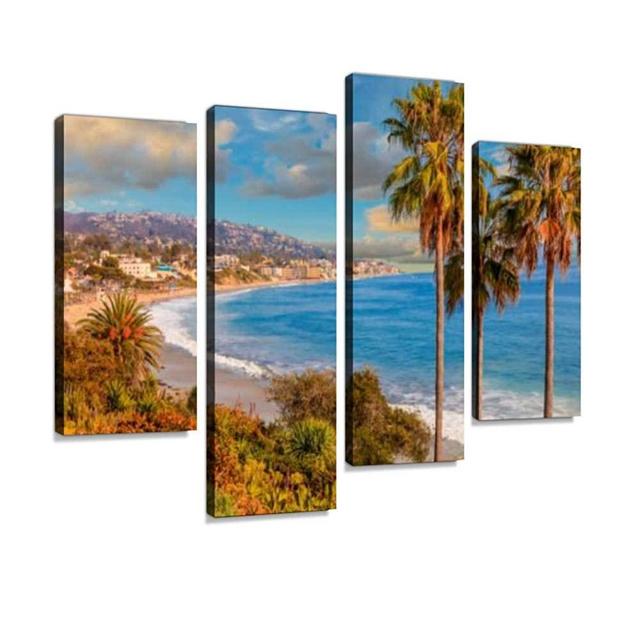 HIPOLOTUS 4 Panel Canvas Pictures Laguna Beach coastlinepacific oceanrte 1orange countyca Landscape of Wall Art Prints Paintings Stretched & Framed Poster Home Living Room Decoration Ready to Hang