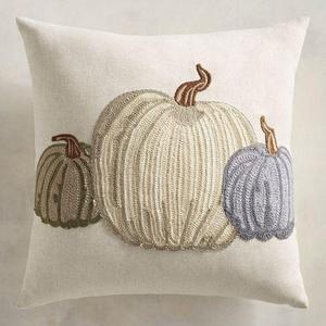 Gracious Gatherings Collection Embroidered White & Blue Pumpkins Pillow