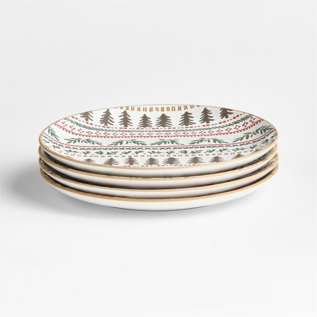 Nordic Fair Isle Stoneware Salad Plates, Set of 4