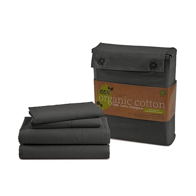 100% Organic Cotton Queen Sheets Set, 4-Piece Pure Organic Cotton Percale Sheets Queen, Cotton Bedsheets, Ultra Soft Bedding Sheets, Breathable GOTS Certified, Fits Mattress Upto 15" Deep - Black