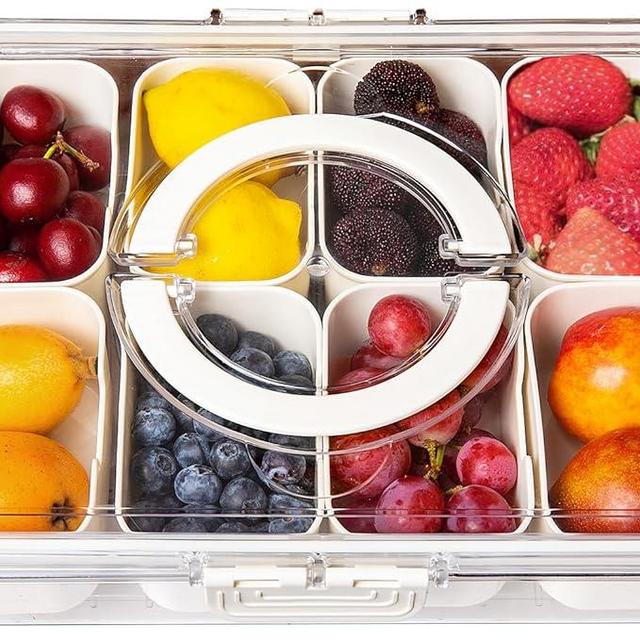 Divided Snackle Box platters with Lid and Handle, Snack Box Charcuterie Container for Portable Snack Platters, Travel Snack Container for Snacks, Fruits, Candy, Nuts - Perfect for parties, picnics