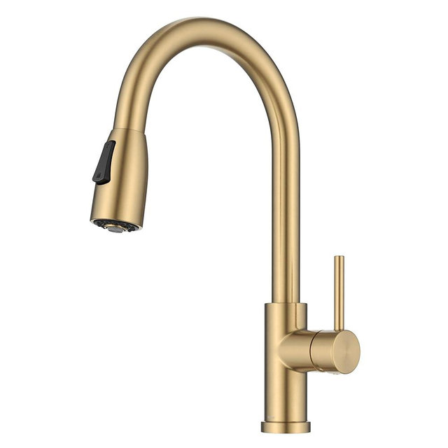 KRAUS Coda 2-Function Single Handle Pull Down Kitchen Faucet in Spot-Free Brushed Brass, KPF-1626BB