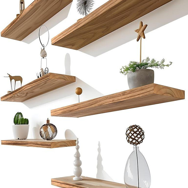 GXYAWPJ Light Wood Floating Shelves for Wall Rustic Wall Shelves for Bedroom Set of 6