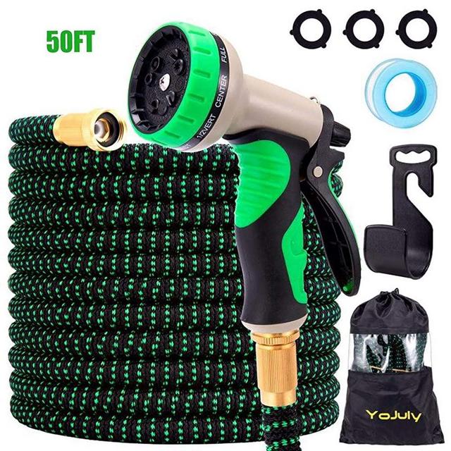 YOJULY 50ft Expandable Garden Hose - Super Durable 3750D Garden Water Hose/Strongest Triple Latex Core with 3/4" Solid Brass Fittings ，Durable Outdoor Gardening Flexible Hose for Watering (50FT)