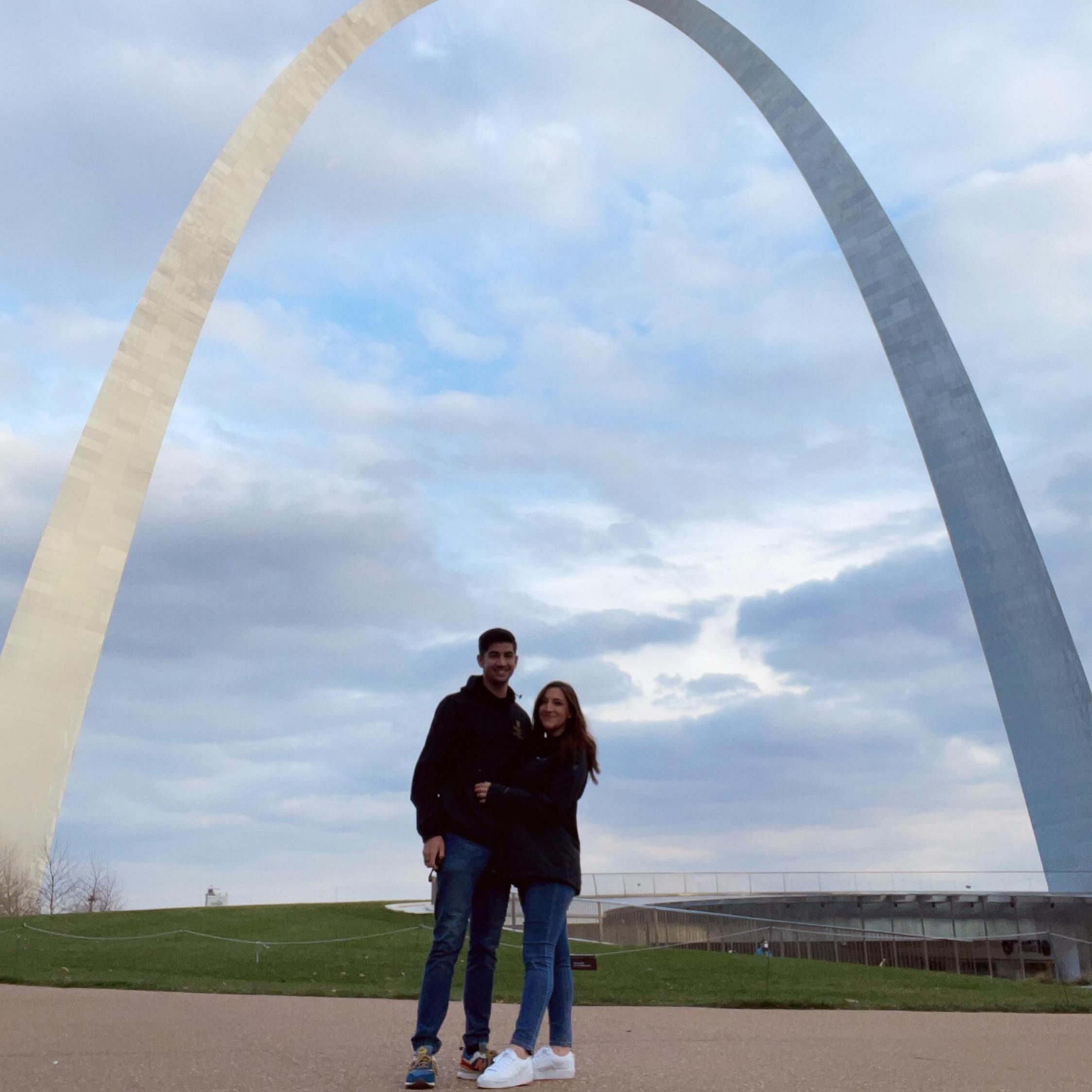 Here we are visiting St. Louis during our first trip together.
