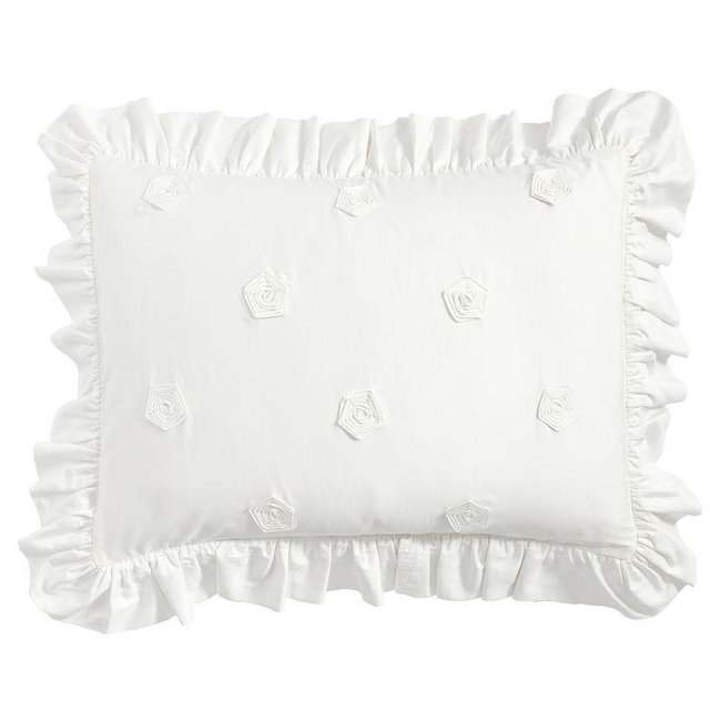 LoveShackFancy White Embellished Rosette Sham, White, Standard