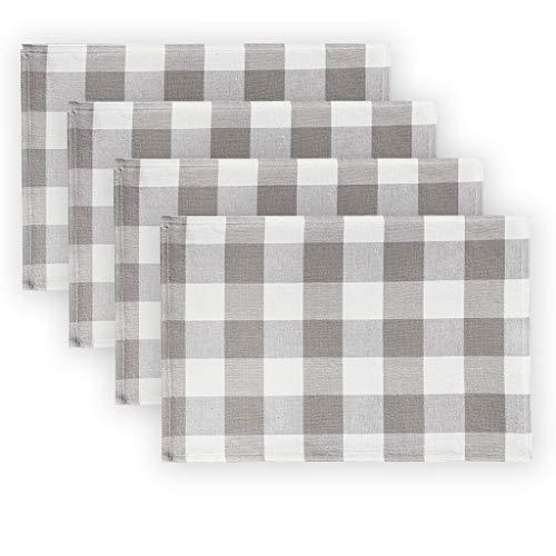 Elrene Home Fashions Farmhouse Living Buffalo Check Placemat Set of 4, 13" x 19", Gray/White 4