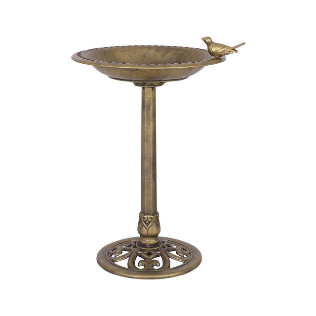 Antique Gold Freestanding Pedestal Bird Bath Feeder Outdoor Garden Yard Decor