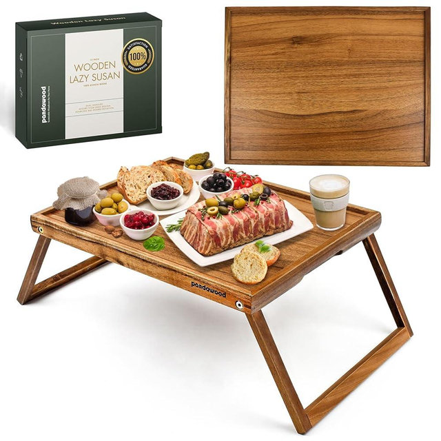 PANDAWOOD Breakfast Bed Tray with Legs - Bed Tray Table with Legs - Bed Food Tray - Bed Breakfast Table Tray - Bed Table Tray for Eating and Laptop - Dinner Tray - Bed TV Tray Lap (Acacia Wood)