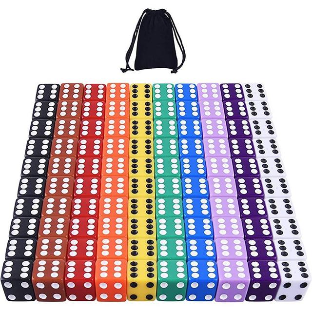 AUSTOR 100 Pieces Game Dice Set 10 Colors Square Corner Dice with a Free Storage Bag