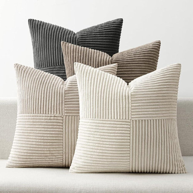 ANRODUO Pack of 4 Decorative Couch Throw Pillow Covers 20x20 Inch Neutral Gray Boho Cozy Soft Corduroy Cushion Covers Farmhouse Accent Pillowcases for Mid Century Modern Home Decor Sofa Living Room
