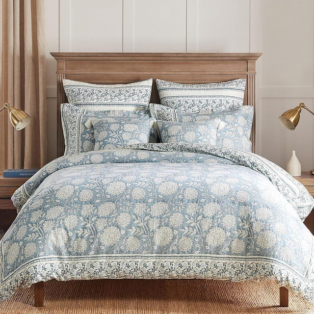 Levtex Home Adare Blue Reversible King Duvet Cover Set (106x94in) with 2 Pillowcases (36x20in) - Floral Bedding - Blue and White - Cotton King Size Duvet Cover Set - Soft, Pre-Washed