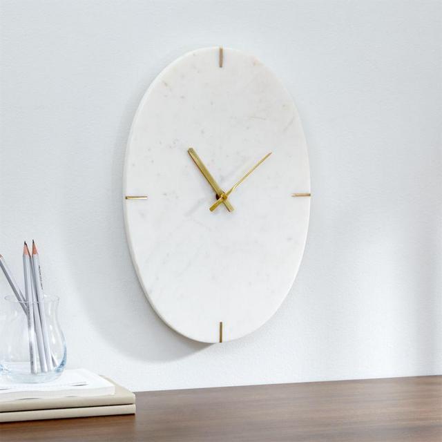 10" Oval White Marble Clock