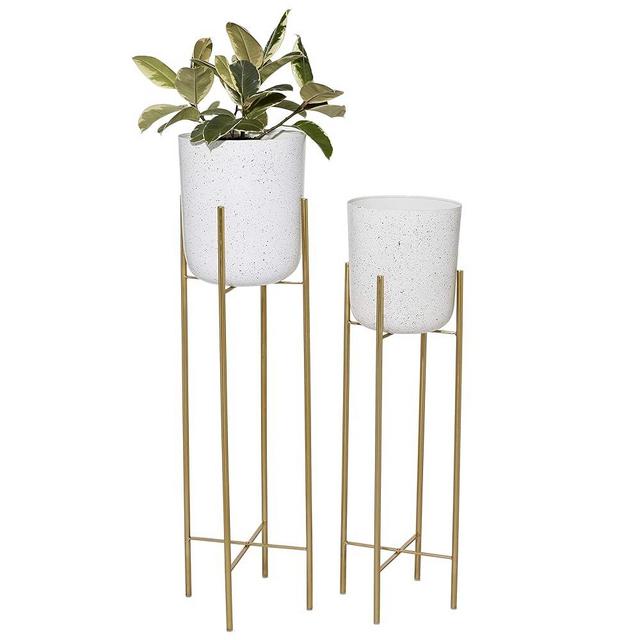 Deco 79 Metal Indoor Outdoor Planter Deep Recessed Dome Speckled Large Planter Pot with Removable Stand, Set of 2 Planters 39", 46"H, White