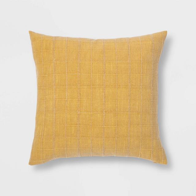 Oversized Woven Washed Windowpane Square Pillow Yellow - Threshold™