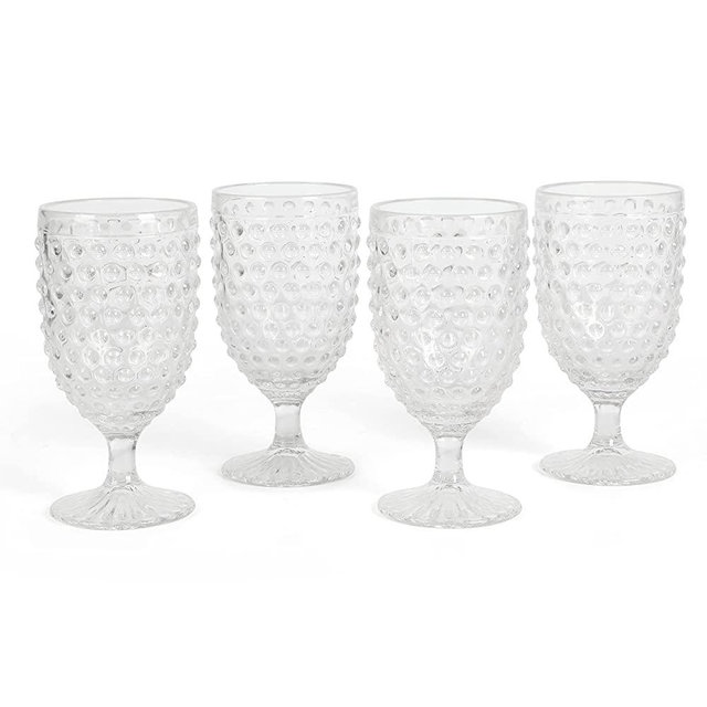 MARTHA STEWART Chauncey 4-Pack 14.2 oz Hobnail Handmade Glass Goblet - Clear