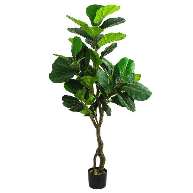 SZHLUX 4.9FT Faux Fiddle Leaf Fig Tree, Artificial Plants for Home Decor Indoor, Lifelike Evergreen Fake Artificial Ficus Tree Perfect Match for Home Office