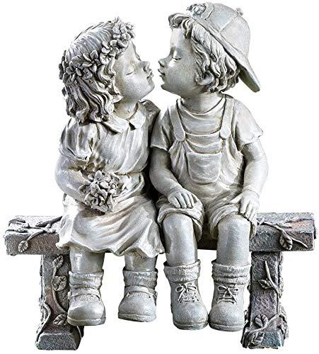 Lily’s Home First Kiss Resin Garden Statue, Little Girl and Boy Kissing Yard Miniature Figurine, 9 Inch